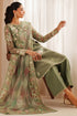 Farasha Embroidered Chiffon Suit Olive Dazzle
