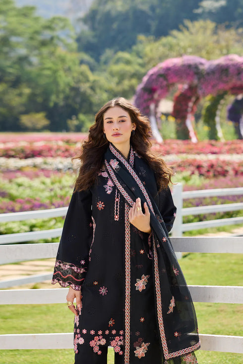 Farasha Embroidered Lawn 3 Piece Suit Dark Passion