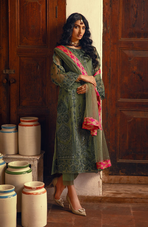 Maryam N Maria Embroidered Organza 3 piece suit Comfrey MS23-545