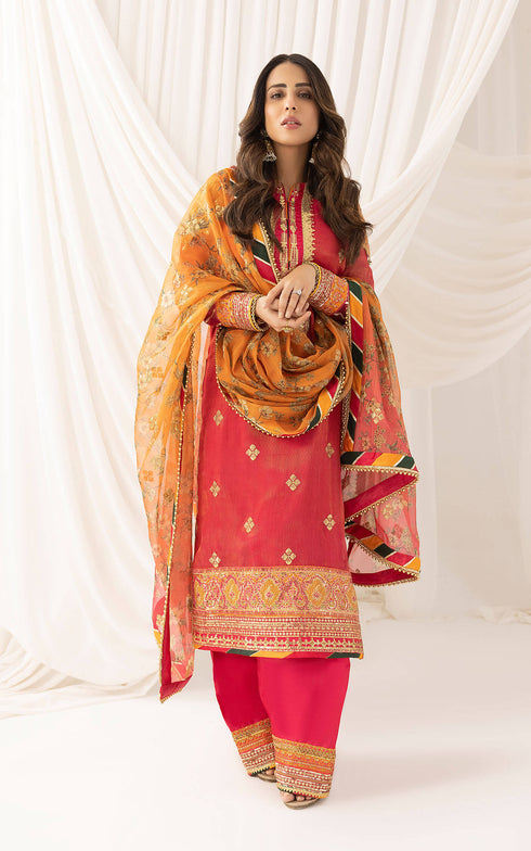 Asifa and Nabeel Embroidered Masoori 3 Piece suit Sunehri ANB-04