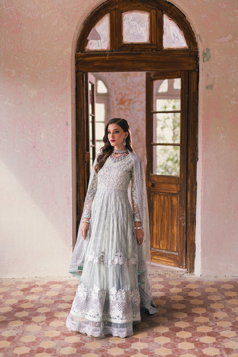 Azure Embroidered Net 3 piece Aarzoo