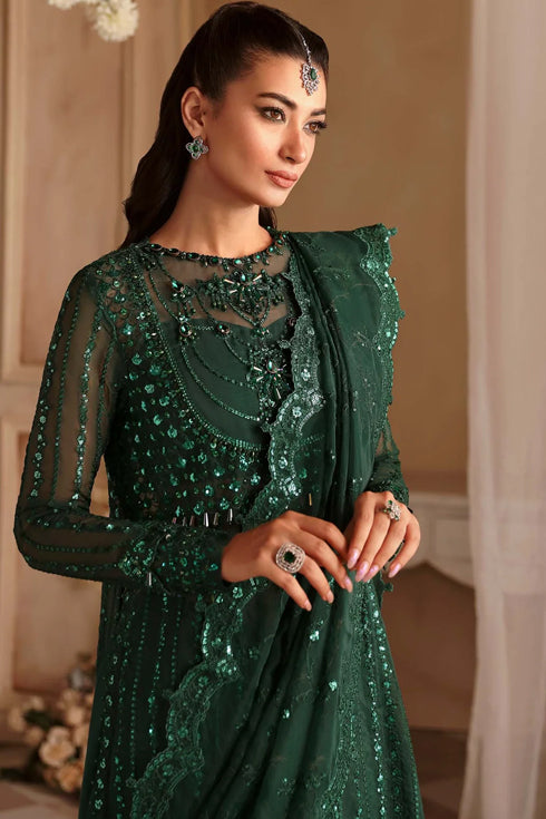 Akbar Aslam Organza 3 Piece Suit Emeraude