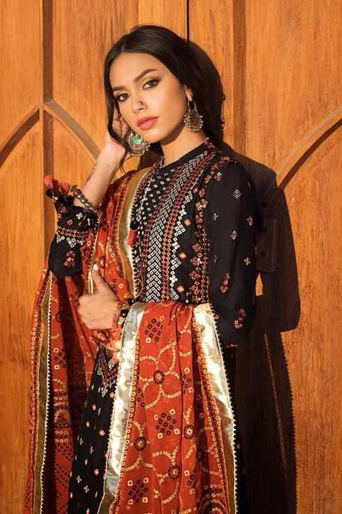 Gul Ahmed 3PC Embroidered Printed Lawn Unstitched Suit with Gold Lacquer Printed Chiffon Dupatta BM-42011