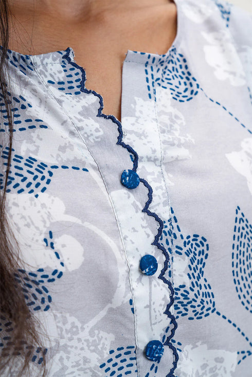 Beechtree Printed Blended Lawn Suit PEARL BLUE BT-12