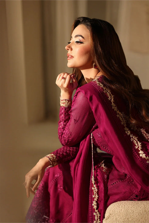 Azure Embroidered Net Suit Berry Royale