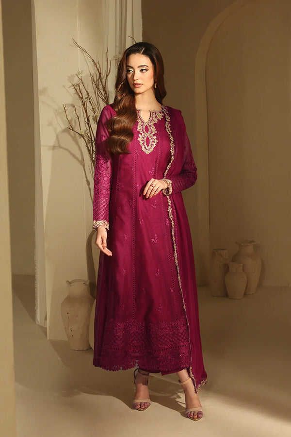 Azure Embroidered Net Suit Berry Royale