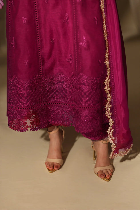 Azure Embroidered Net Suit Berry Royale
