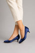Women Round Toe Kitten Heel Shoes Navy Satin G-20
