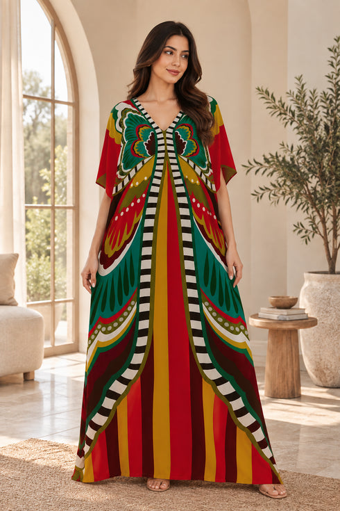 Women’s Red Butterfly-Print Plus-Size Kaftan Beach Cover-Up
