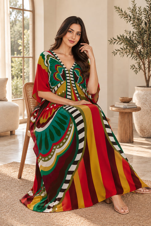 Women’s Red Butterfly-Print Plus-Size Kaftan Beach Cover-Up