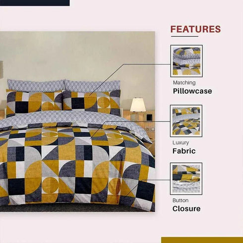 Stylish Grey and Mustard Duvet Covers - Geometric Pattern - 100% Cotton