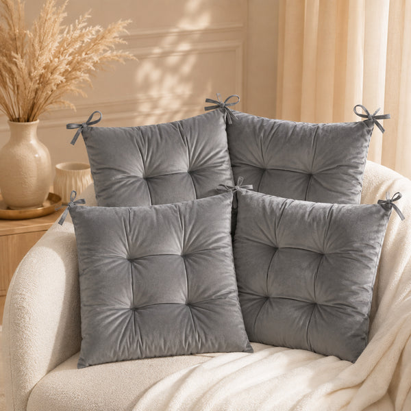 Velvet Seat Pad for Armchairs 40x40 with Ties Thick Armchair Pad