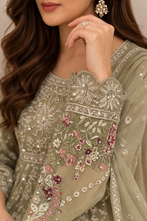 Baba Posh Embroidered Chiffon Maxi Suit with Sequins & Stone Work BP-02