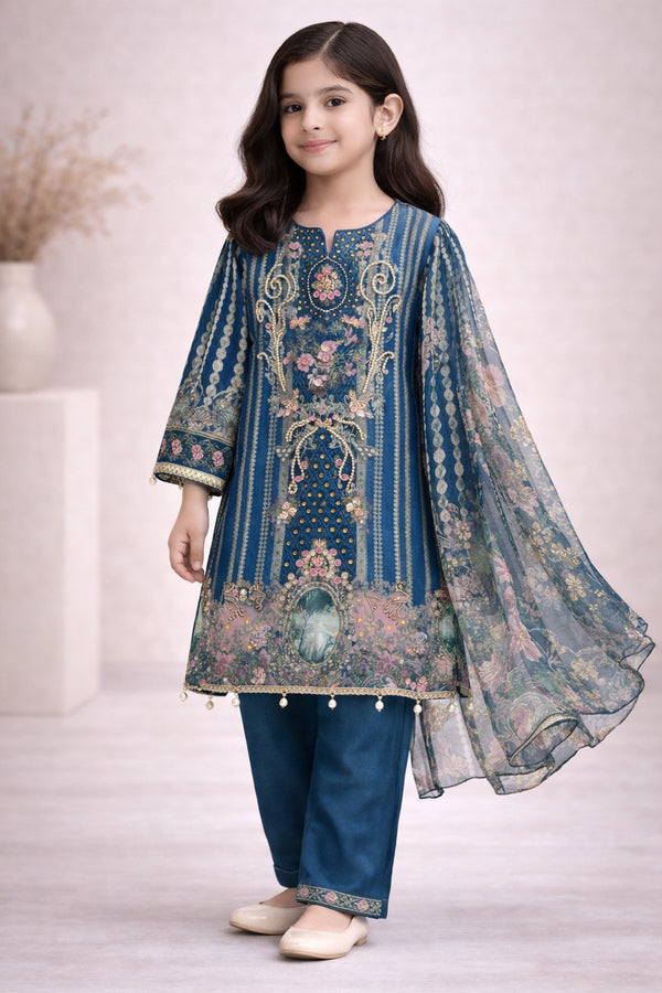 Girls Digital Printed Silk 3PC Suit SMG-02