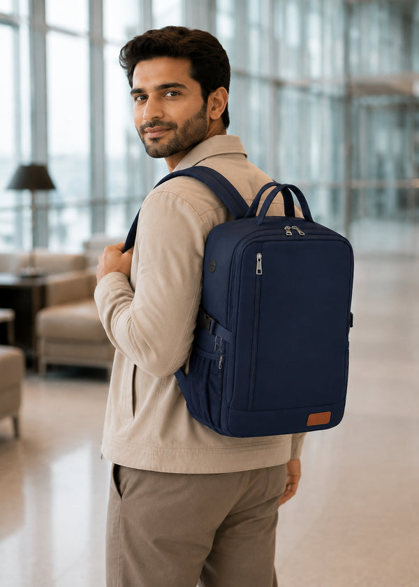 Blue Ryanair Cabin Bag 40x30x20 cm, Underseat Travel Backpack with Laptop Compartment, Wet Pocket and Bottle Holders