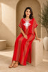 Women’s Red Moroccan Embroidered Kaftan Dress – Lightweight Boho Beach Cover-Up & Summer Maxi Dress