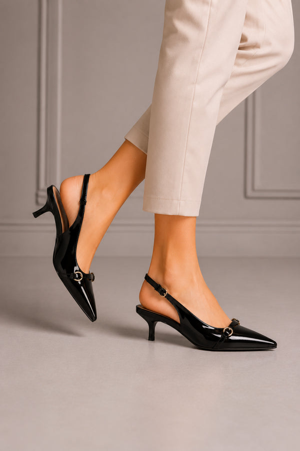 Women's Black Slingback Kitten Heel Shoes G-56955-2