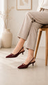 Women's Burgundy Slingback Kitten Heel Pointed Toe Shoes Latex Insole — G-56955-5