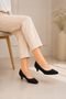 Women Round Toe Kitten Heel Shoes Black Suede G-20 PLUS