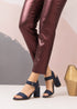 Women Low Block Heel Sandals Navy Suede G-1840
