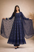 Baba Posh Navy Blue Embroidered Chiffon Maxi Suit with Sequins & Stone Work BP-01