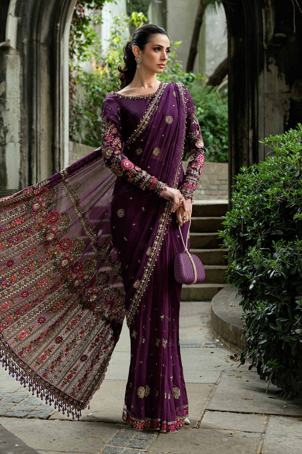 Maria B Embroidered Chiffon Saree WF-09-01-Purple