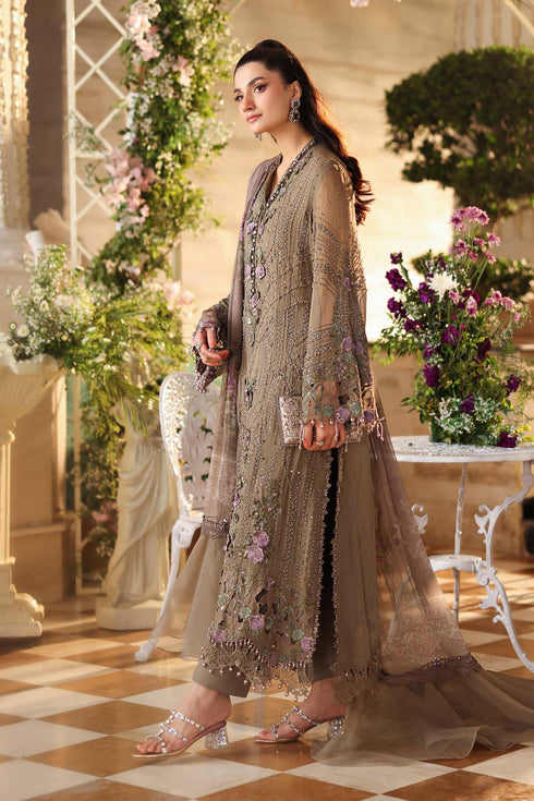 Maria B 3 Piece Embroidered Chiffon Suit MPC-26-102-Muted Mocha Brown