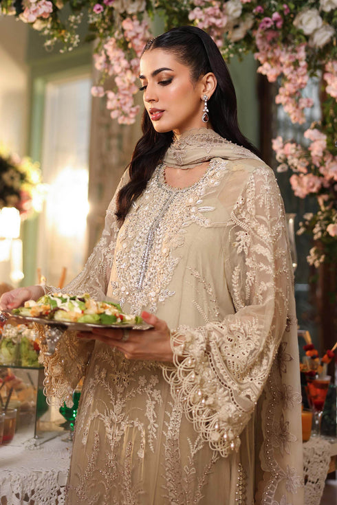 Maria B 3 Piece Embroidered Chiffon Suit MPC-26-103-Olive Gold