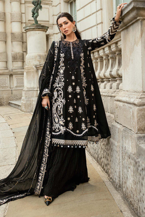 Maria B Embroidered Raw Silk Suit WF-09-03-Black