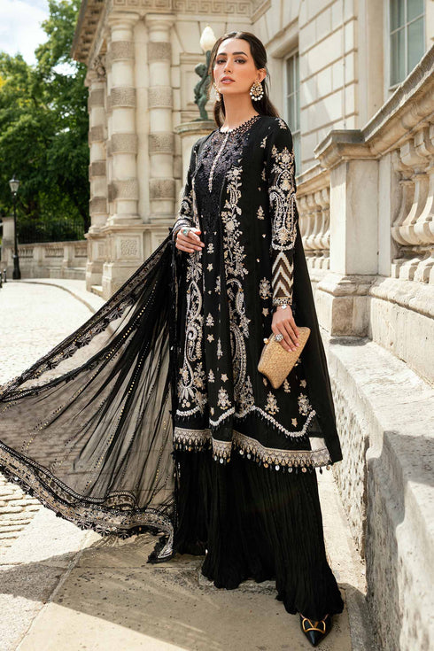 Maria B Embroidered Raw Silk Suit WF-09-03-Black