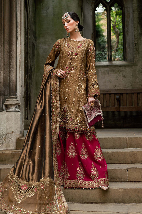 Maria B Embroidered Raw Silk Suit WF-09-04-Tambaku Brown