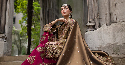 Maria B Embroidered Raw Silk Suit WF-09-04-Tambaku Brown