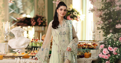 Maria B 3 Piece Embroidered Chiffon Suit MPC-26-105-Pistachio Green