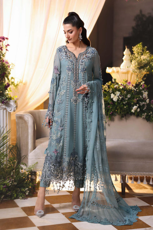 Maria B 3 Piece Embroidered Chiffon Suit MPC-26-106-Slate Blue