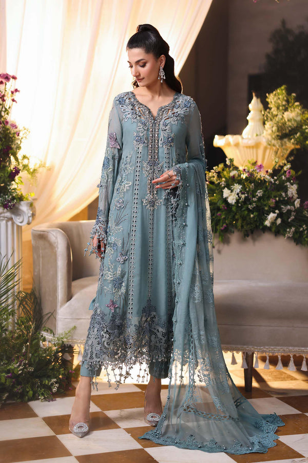 Maria B 3 Piece Embroidered Chiffon Suit MPC-26-106-Slate Blue