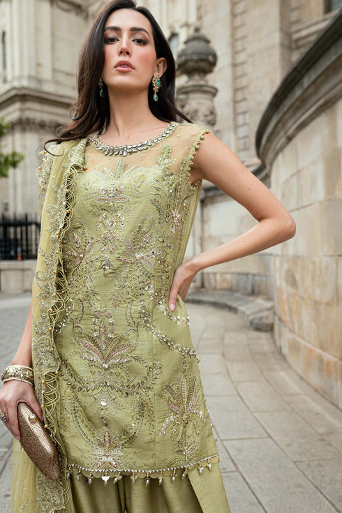 Maria B Embroidered Raw Silk Suit WF-09-08-Olive Green