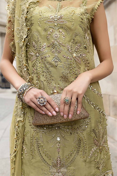 Maria B Embroidered Raw Silk Suit WF-09-08-Olive Green