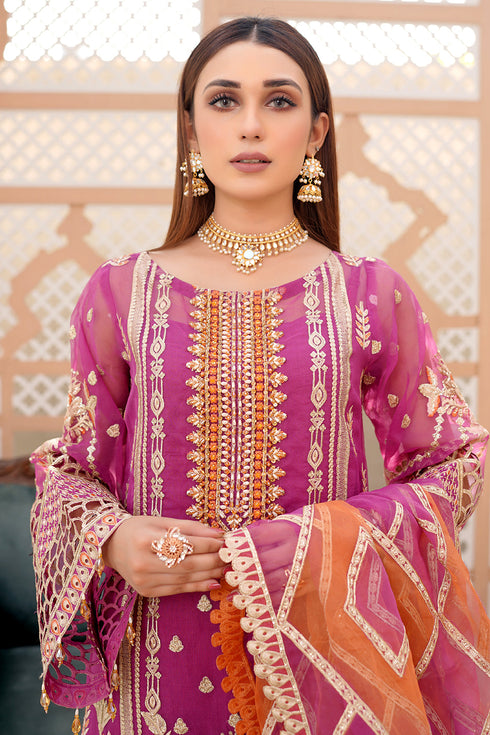 Maryams Embroidered Chiffon 3 Piece Suit L-502