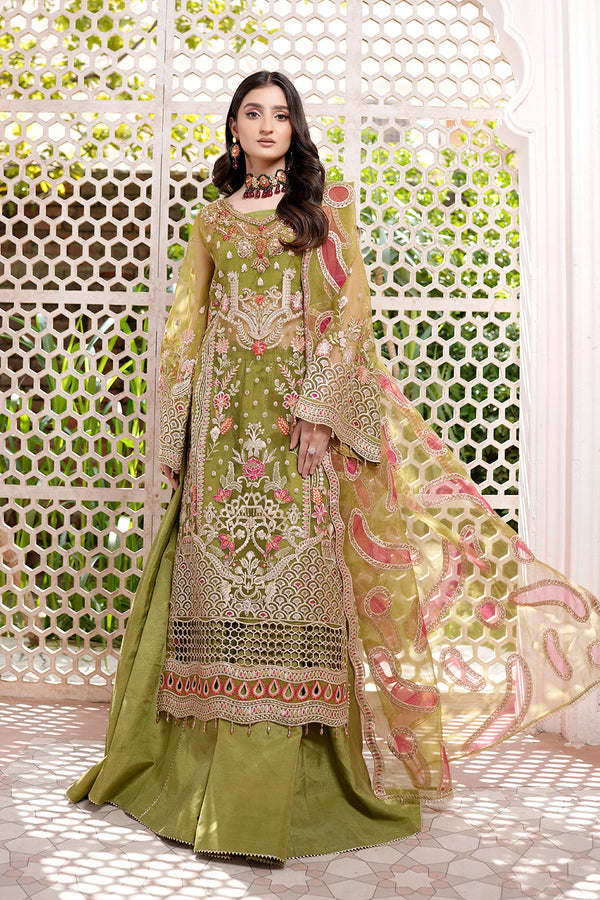 Maryams Embroidered Organza 3 Piece Suit L-704