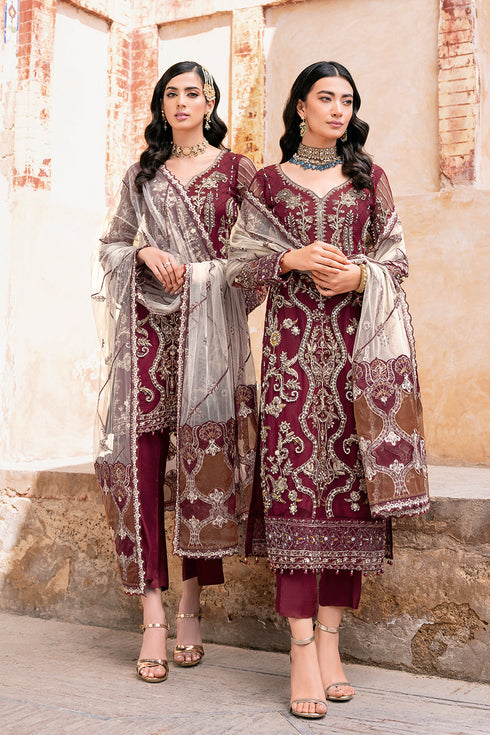 Ramsha Embroidered Net 3 Piece suit H-203