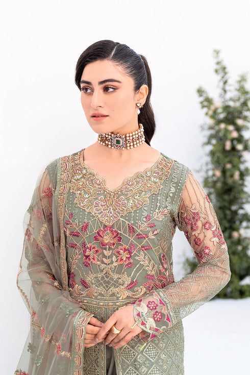 Ramsha Embroided Net 3 Piece suit M-802