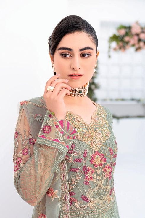 Ramsha Embroided Net 3 Piece suit M-802