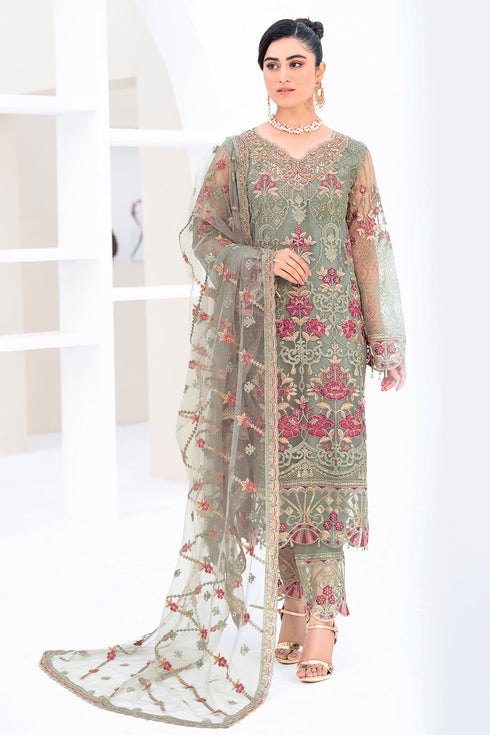 Ramsha Embroided Net 3 Piece suit M-802