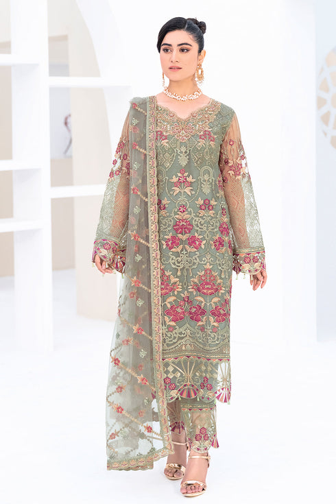 Ramsha Embroided Net 3 Piece suit M-802