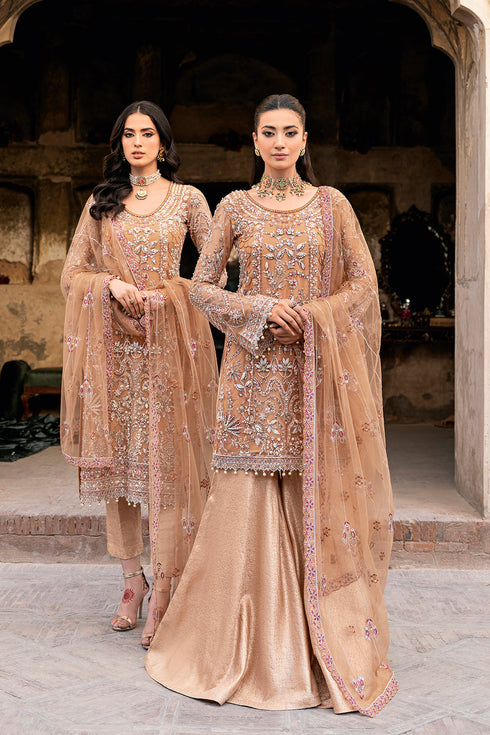 Ramsha Embroidered Net 3 Piece suit H-209