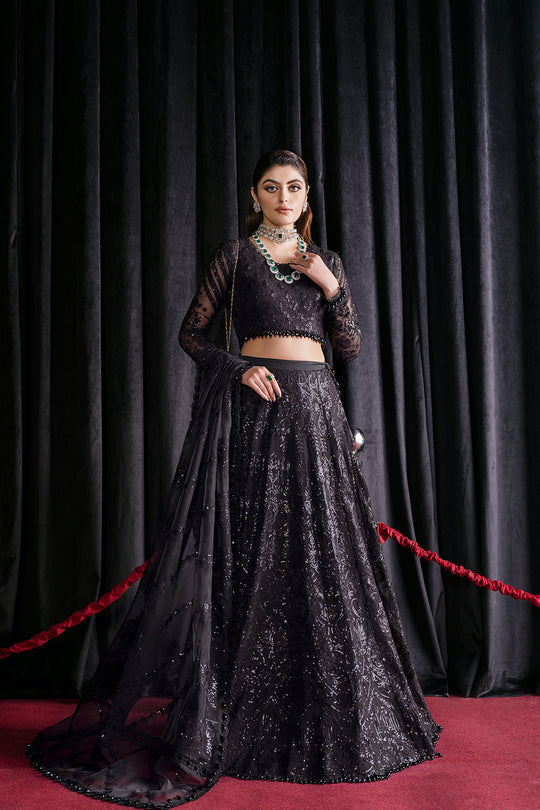 Afrozeh Embroidered Chiffon 3 piece suit BLACK SWAN