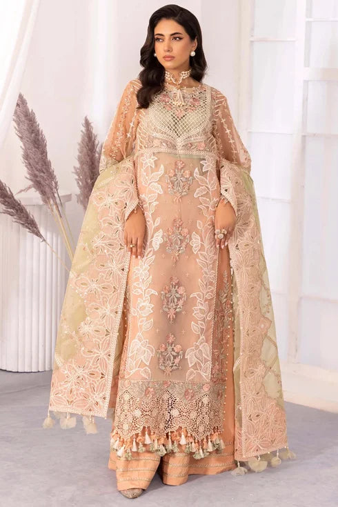 Adan Libas Organza 3 Piece Suit Apricot Agate