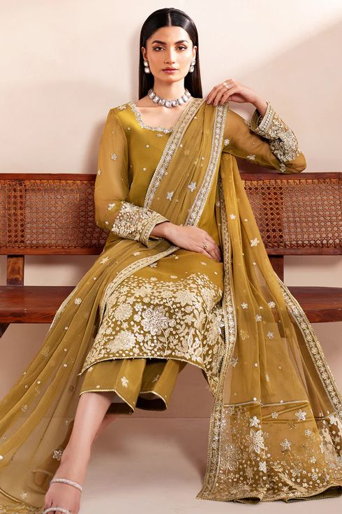 Farasha Chiffon 3 Piece Suit Amber