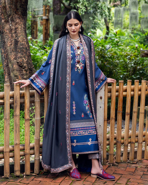 Mushq Embroidered Karandi Suit Granite Song