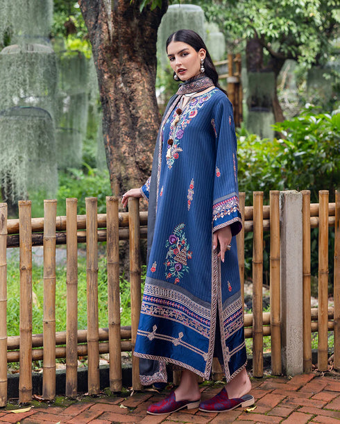 Mushq Embroidered Karandi Suit Granite Song